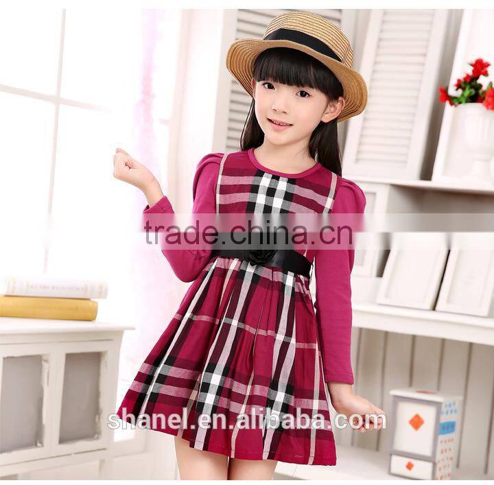 New arrival 2015 Autumn/Winter long sleeve girls plaid dress princess dress