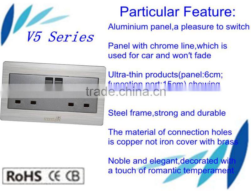 The Safety and Top Hot Selling 2 gang BS standard switched socket outlet