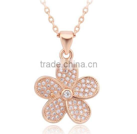 Women's newest flower design gold necklace with crystal