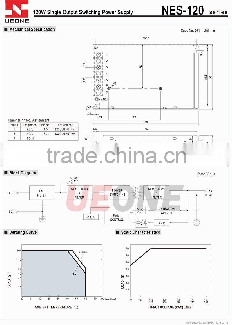 Hot sale 120w 36v 5a switching power supply CE factory price NES-120-3.3