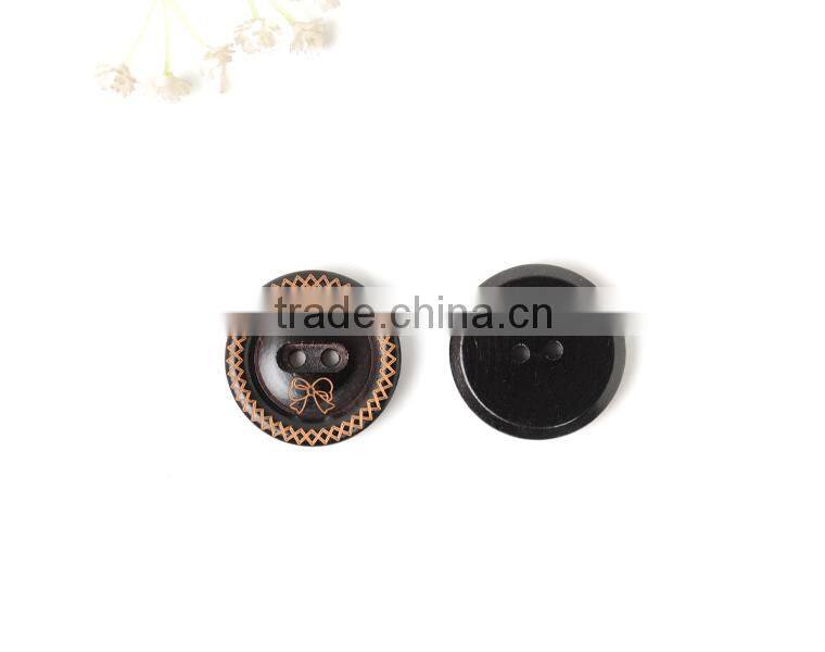 Black Wooden Buttons Bow Pattern Long Eye Fish Eyelet Two Holes Buttons