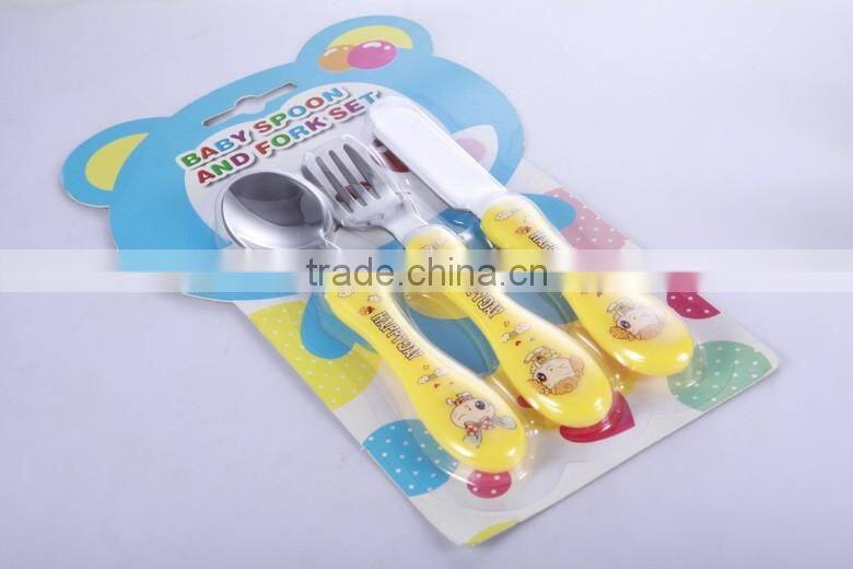Stainless Steel Baby Cutlery Set spoon and Fork set Plastic Handle