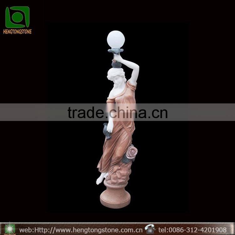 Hand Carved White Marble Female Lamp Figure Statue