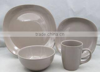 16pcs hot sell three color glazed ceramic dinner set with color box in stock