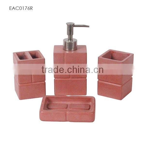 Red brick effect no broken edge novel bathroom accessories from Shenzhen with bath tray and wall mounted toothbrush holder