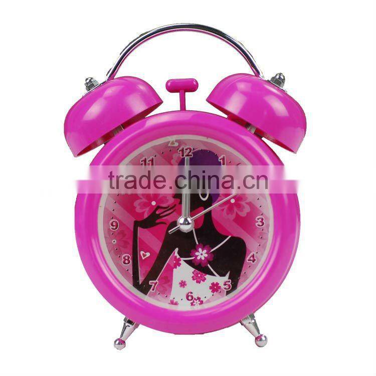 Pink cute girl Twin Bell Alarm Clock