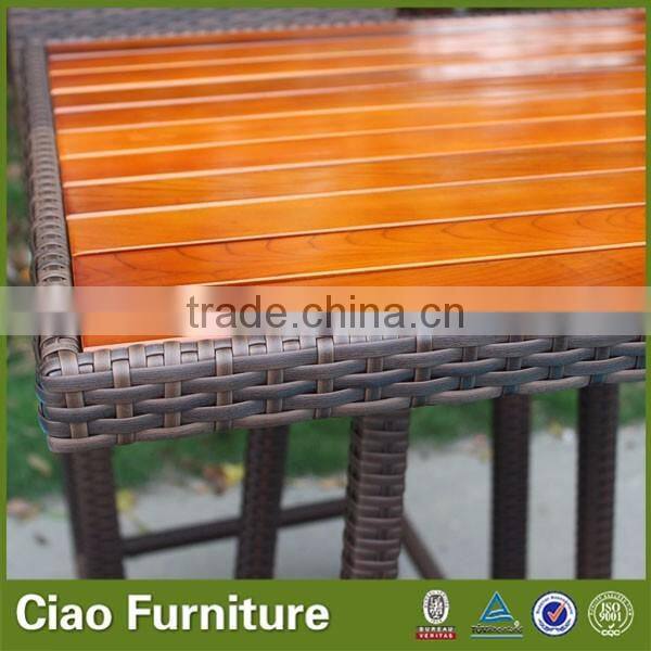 Outdoor high bar table with teak wood top