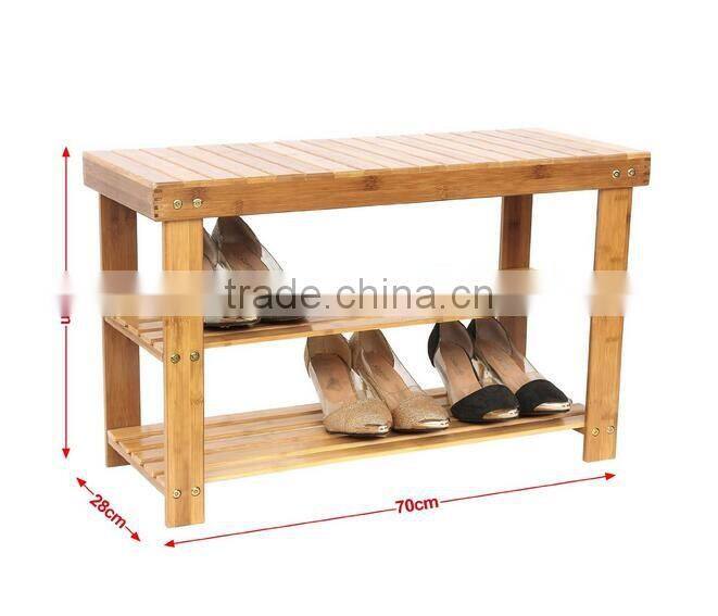 2 Tier Natural Bamboo Shoe Rack Bench Storage Organiser Holder 70 x 28 x 45cm