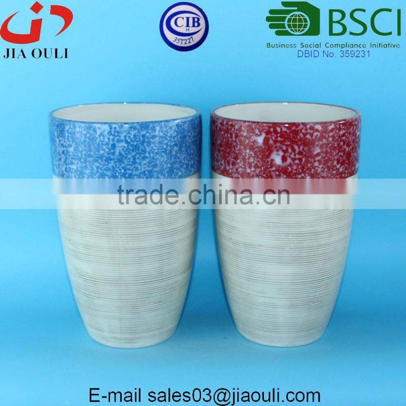 Dimple stripes design glazed white Ceramic Plant Garden Vase