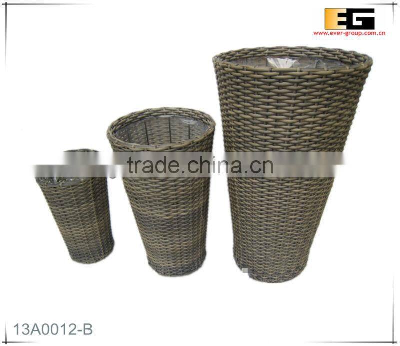Round shape PE rattan with liner flower planter