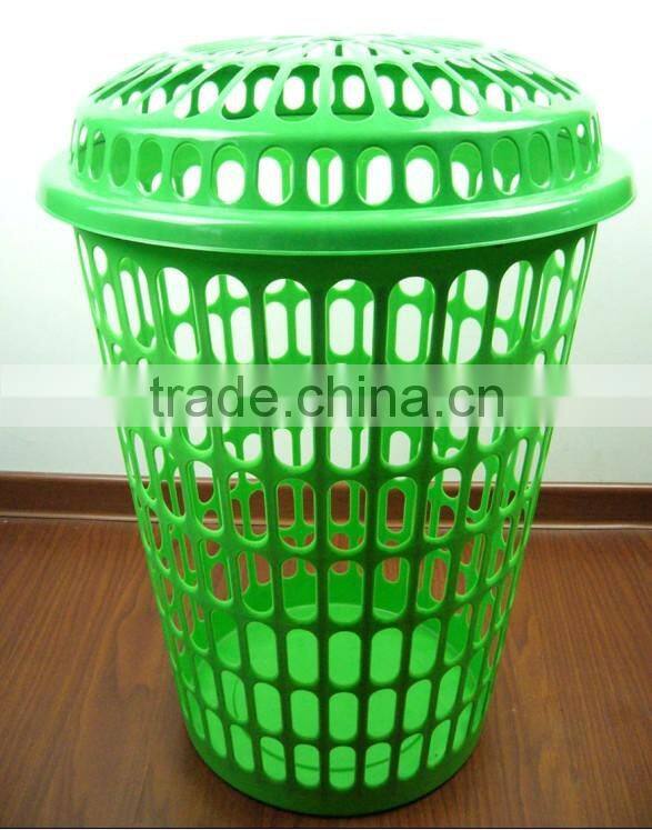 Round plastic laundry basket hamper with lid
