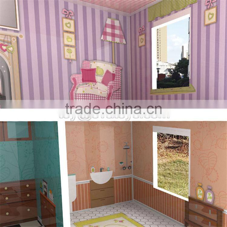 New design 3 floor toddlers pretend toys wooden miniatures and dollhouse W06A234