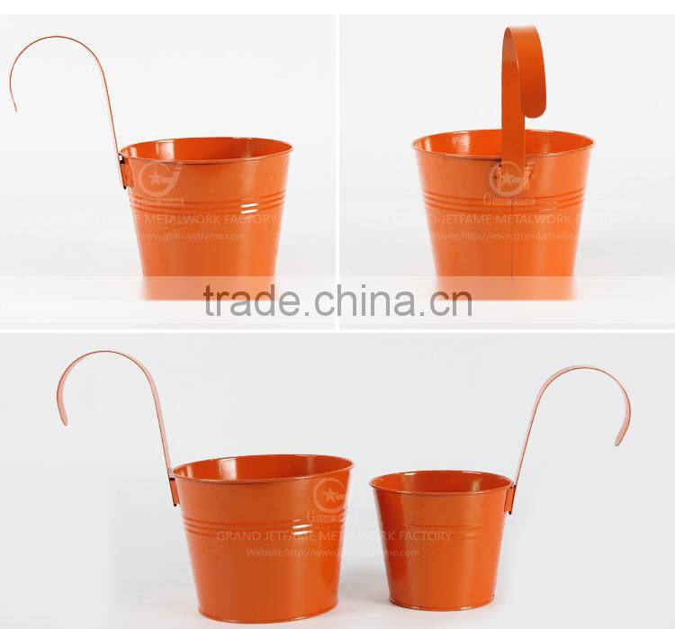 Garden galvanized and iron powder coating orange patio planters metal hanging pots for plants