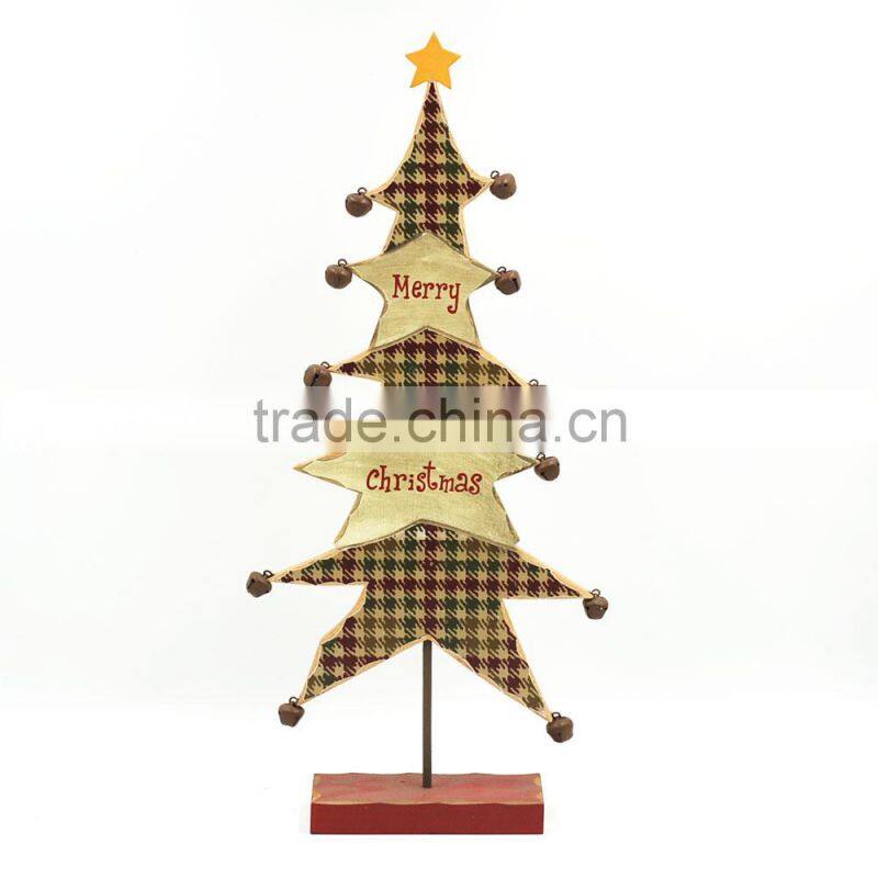 2017 New design mini table Xmas tree decoration carving wood artificial christmas tree with bells