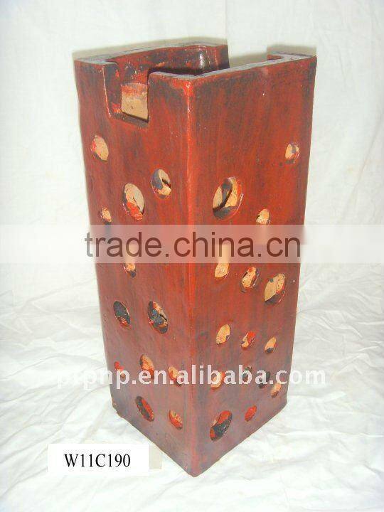 Clay chimney with metal stand, fire shelf and lid for garden decoration