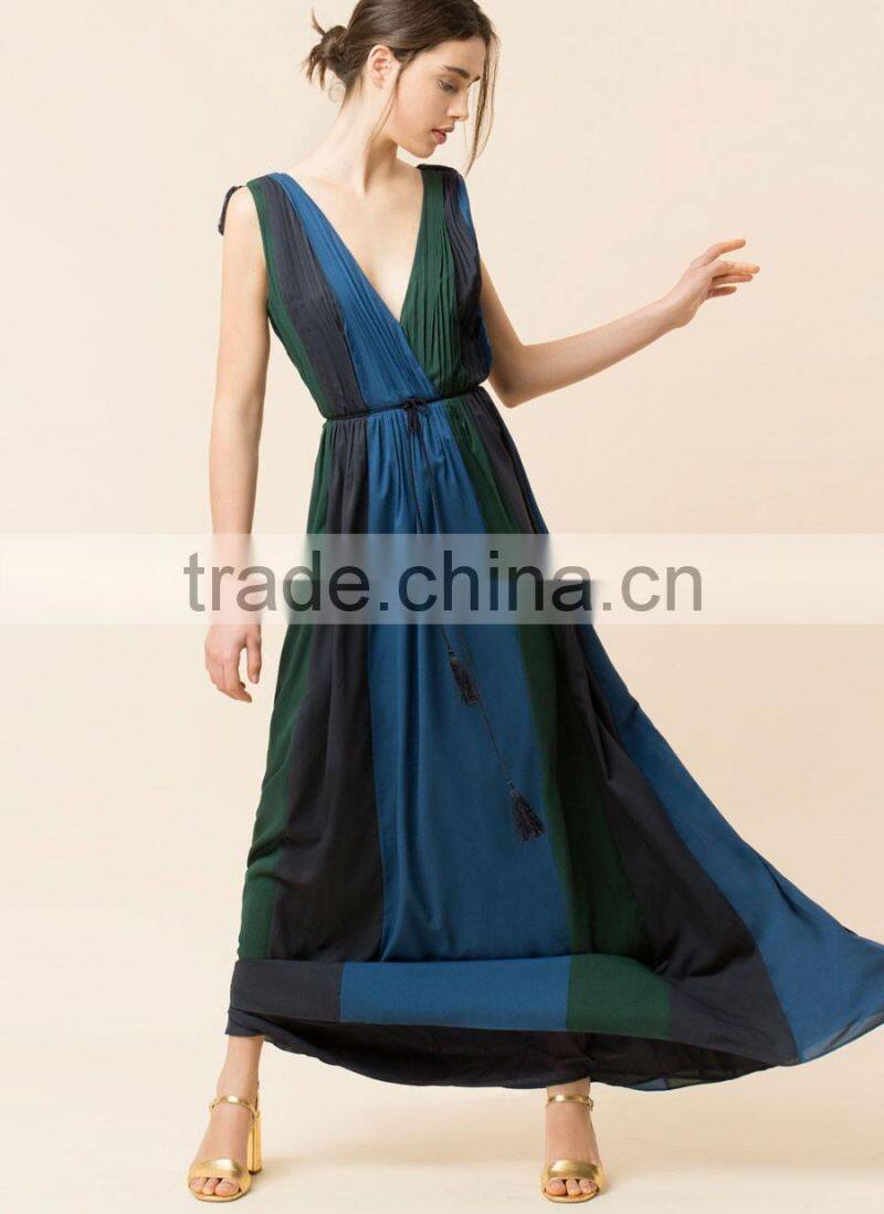Long Weddings Bridesmaid Ball Gown Dresses Evening Long Pleated Front and Back V-neck Summer Dresses HSD5045