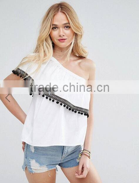 Women Tops&Blouses Factory Summer white One Shoulder Top