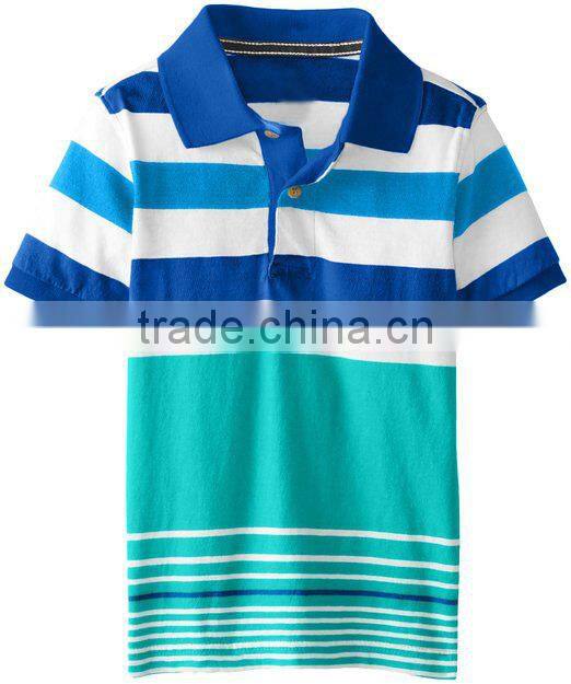 2015 latest design stripe printing fancy boys child cloths with polo collar
