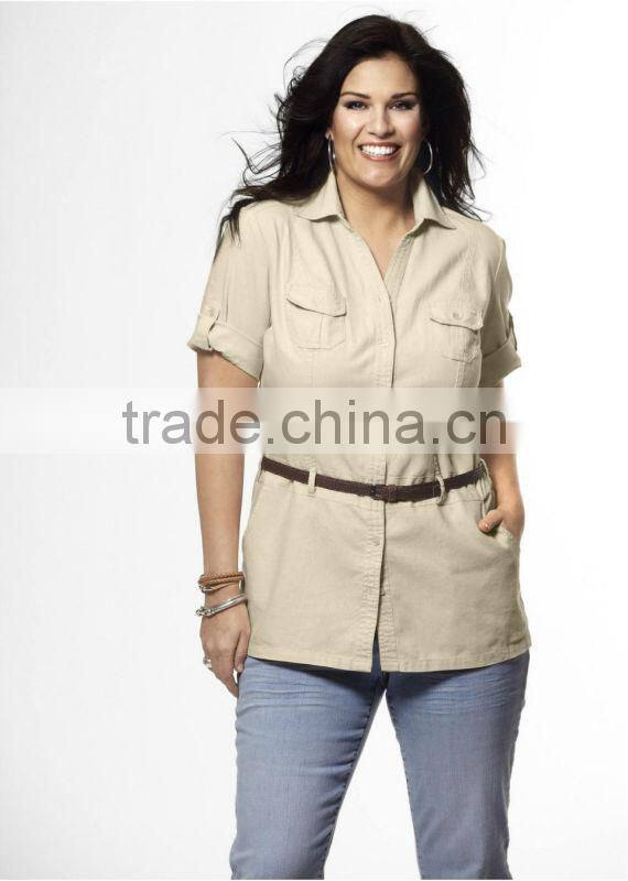 ladies plus size blouse short sleeve linen blouse