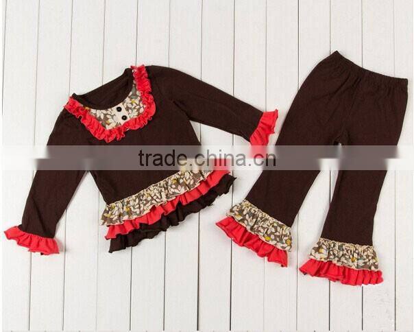 wholesale kids girl knit ruffle shirt and pants for baby girl sets