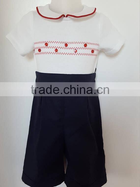 New Fashion Clothes Baby Boy Christmas Clothes with red Piping on collar