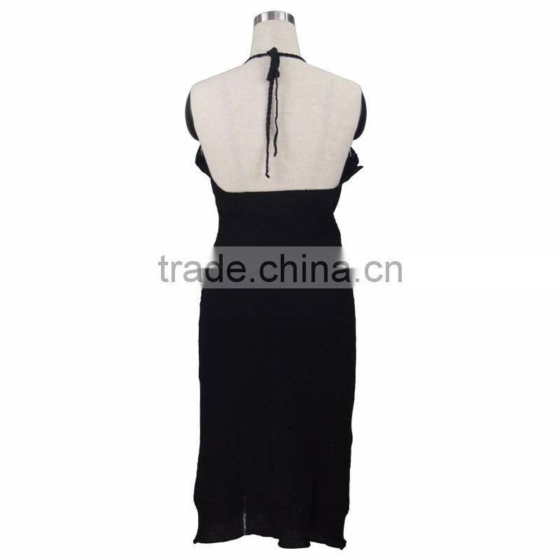 crochet cotton black dress with shoulder-straps