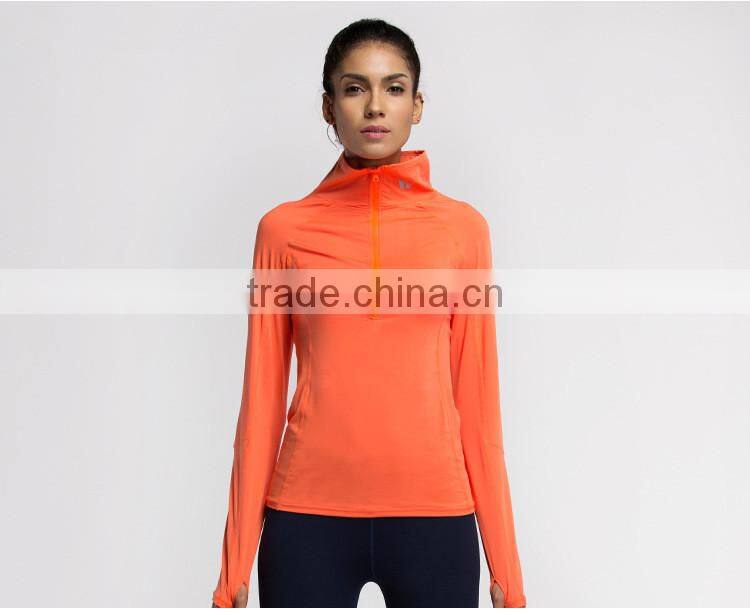 Wholesalegirls plain long sleeved dry fit t-shirts half zip orange