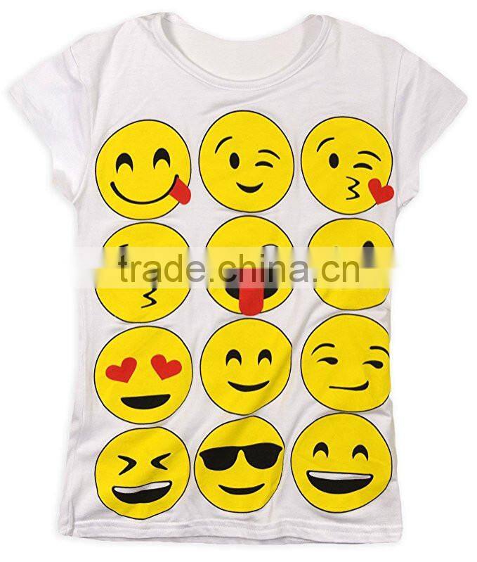 2017 hot selling Girls Short Sleeved Emoji T Shirt printing wholesale funny t shirts kids summer clothing OEM