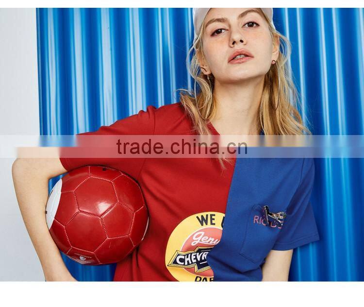 2017 fashio cool contrast color blue and red t-shirt girl drifit sports t shirt