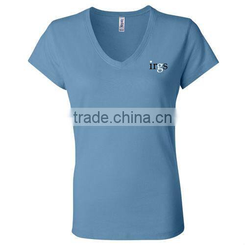 pre-shrunk 100% combed ringspun cotton, 30 singles Ladies' Short Sleeve V-Neck T-Shirt