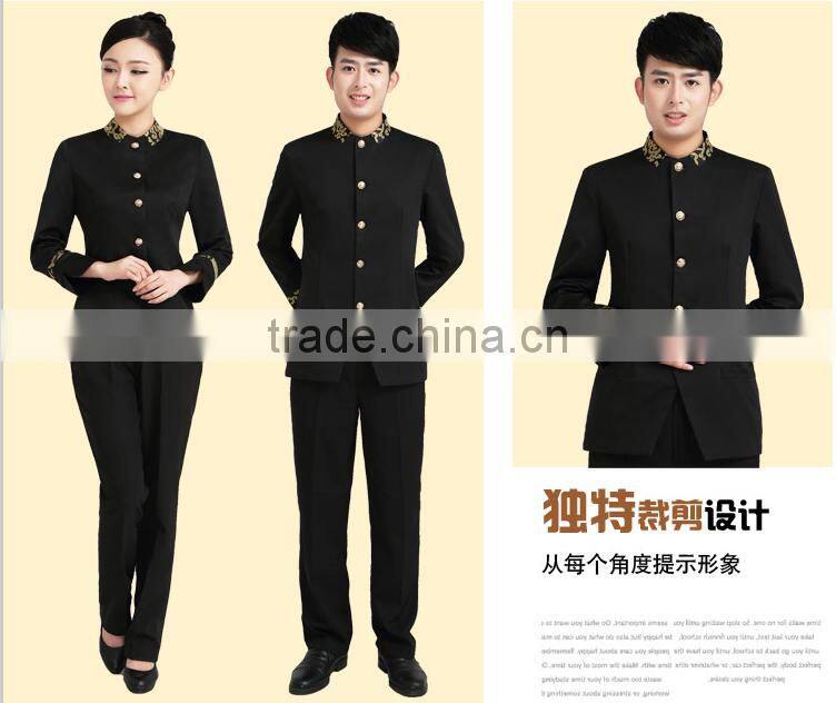 Juqian custom elegant high quality fashion waiter and waitress reception hotel uniform for autumn winter