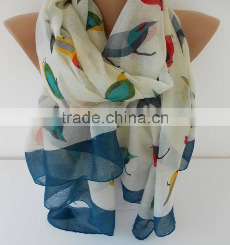 2015 new fashion print bird Oversize Scarf women