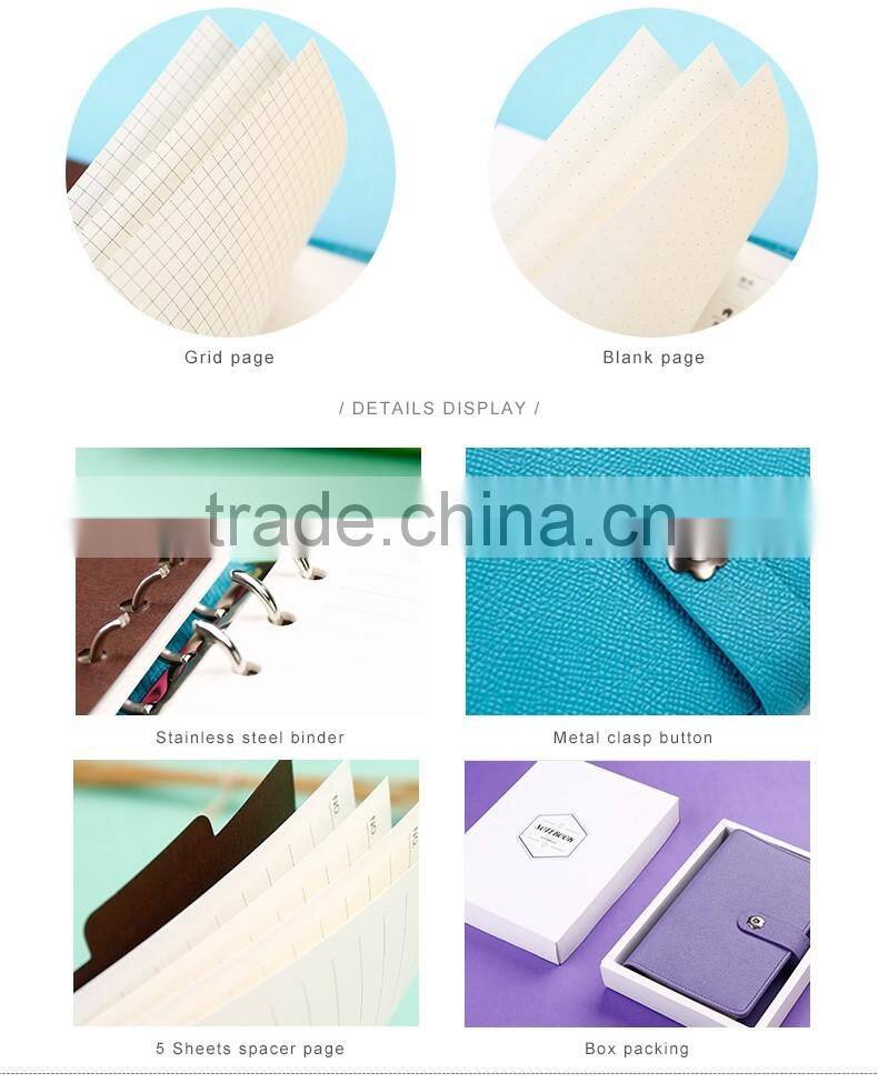 48K PU leather cover planner with metal clasp button embossed logo loose leaf binding organizer planner