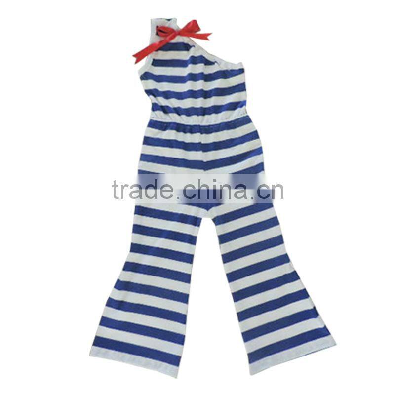 New style fashion summer romper spring baby girls bodysuit set jumpsuits one sleeve with red belt striped children boutique wear