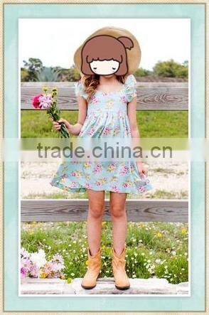 Koti style clothes flutter sleeve floral print baby girls' names princess dress spring summer clothing