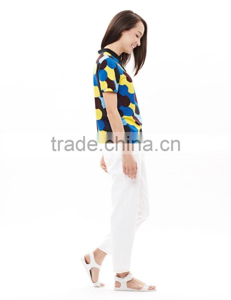 Women's super thin mecerized cotton full printing polo shirt