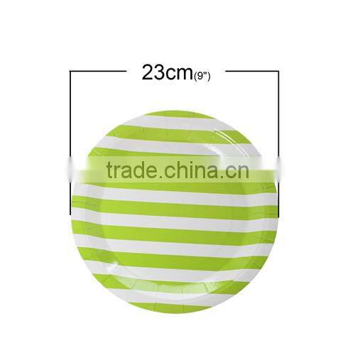 Green Stripe Pattern Round Paper Food Plates 23.0cm