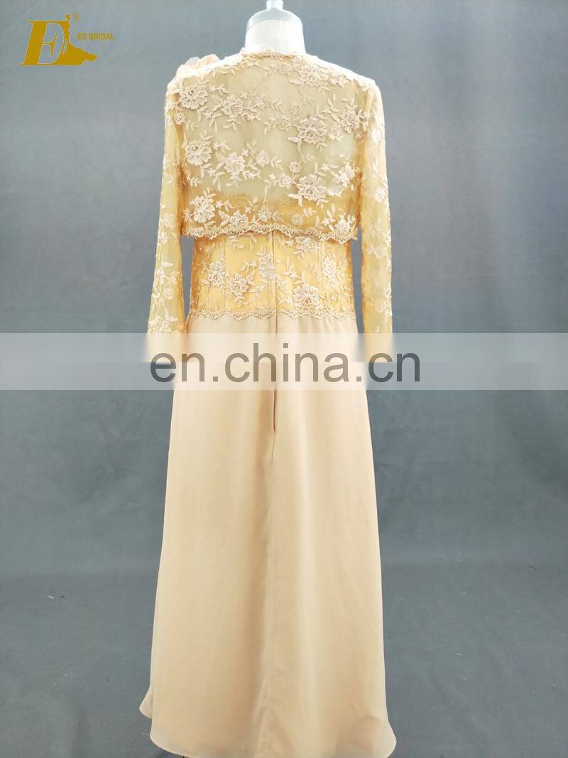 Real Sample Strapless Gold Lace Jacket Sleeves Vintage Mother Of The Bride Dress