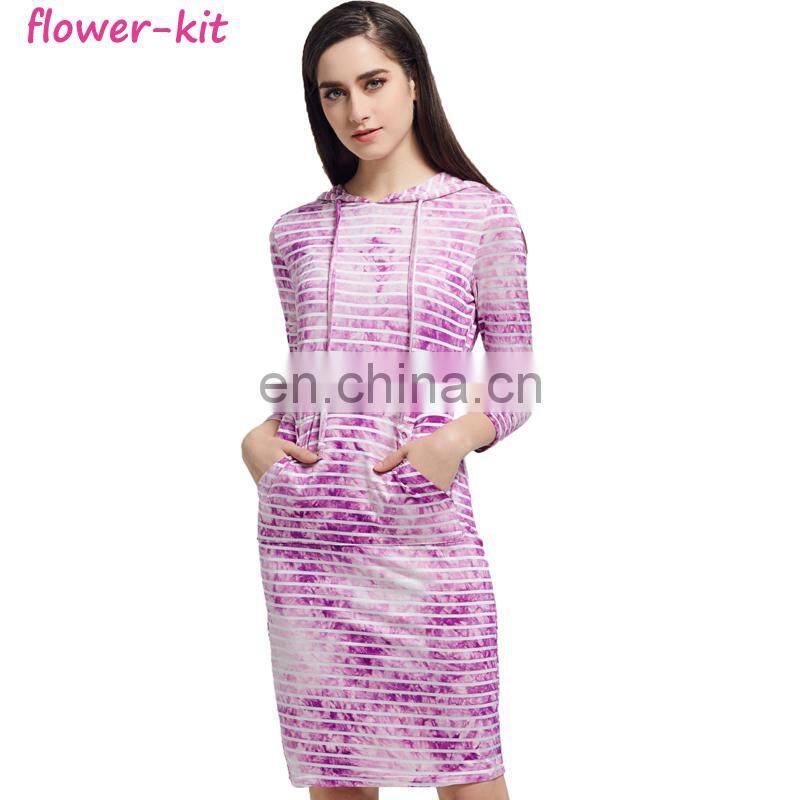 Spring Summer Fashion Women Striped Tie Hooded Bodycon Dress