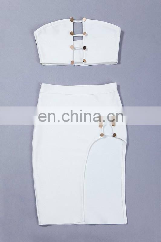 Amigo 2017 Women Black 2 Piece Bandage Bodycon Dress Celebrity Sexy Clubwear Split Cutout Long Dresses