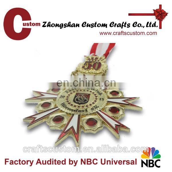Promotional new products expert factory custom quality star design gold plated anniversary medal