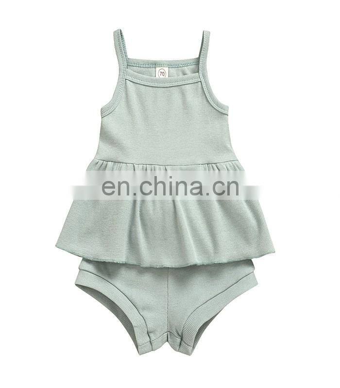 Kids ribbed Outfit Baby Girls Summer Clothing Set Solid Color Infant Vest Tops Tutu Shorts 2pcs Clothing for 0-24m
