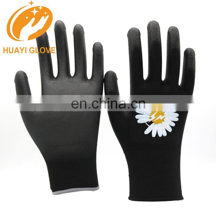 Beautiful Black PU Nylon Safety Working Gloves