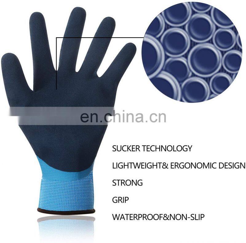 Double Layer Latex Coated Cold Weather Gloves Waterproof Thermal Work Gloves 13G Polyester Shell With 7G Soft Warm Lining