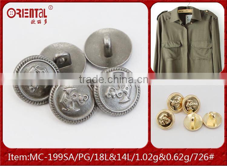 anti-silver anchor logo metal shank button