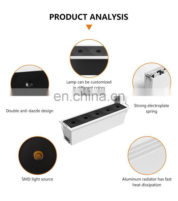 High Quality Dimmable Recessed Showroom Hospital Office Mini Spot Light LED Linear Downlight