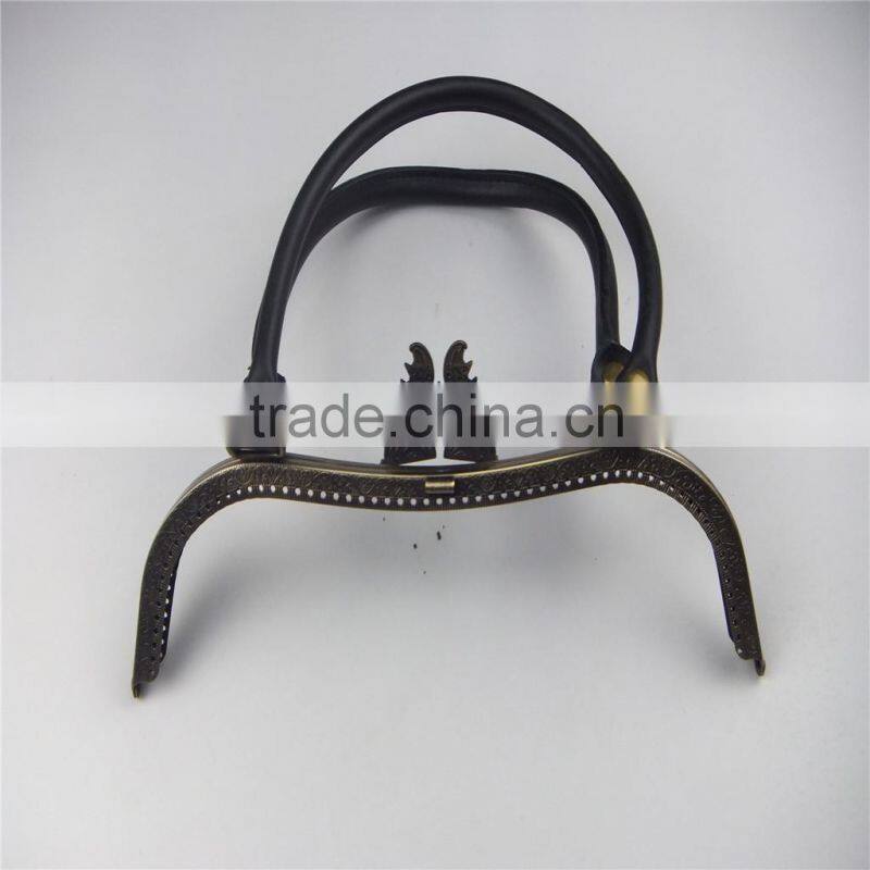 Antique brass handbag frame metal handbags sewing frame for bags with an elegant lock and leather handles