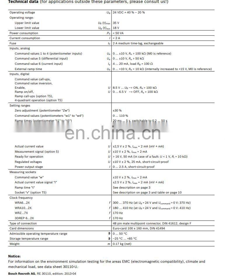 Rexroth amplifier electronic amplifier for proportional valves 0811405162 VT-SSPA1-508-2X/V0/I