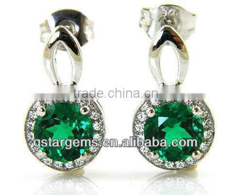 925 Sterling Silver Created Emerald Earrings Hot Gemstone Jewelry Semi precious stone Hong Kong Wholesale