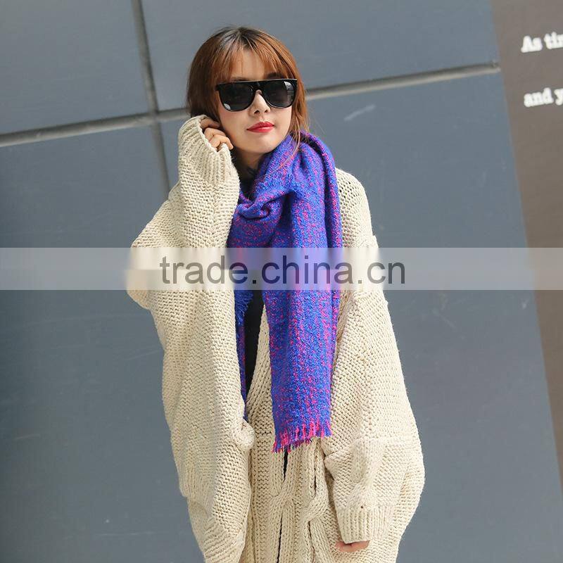 Latest Style Tassel Woven Two-Tone Loop Yarn Lady Winter Wraps And Shawls